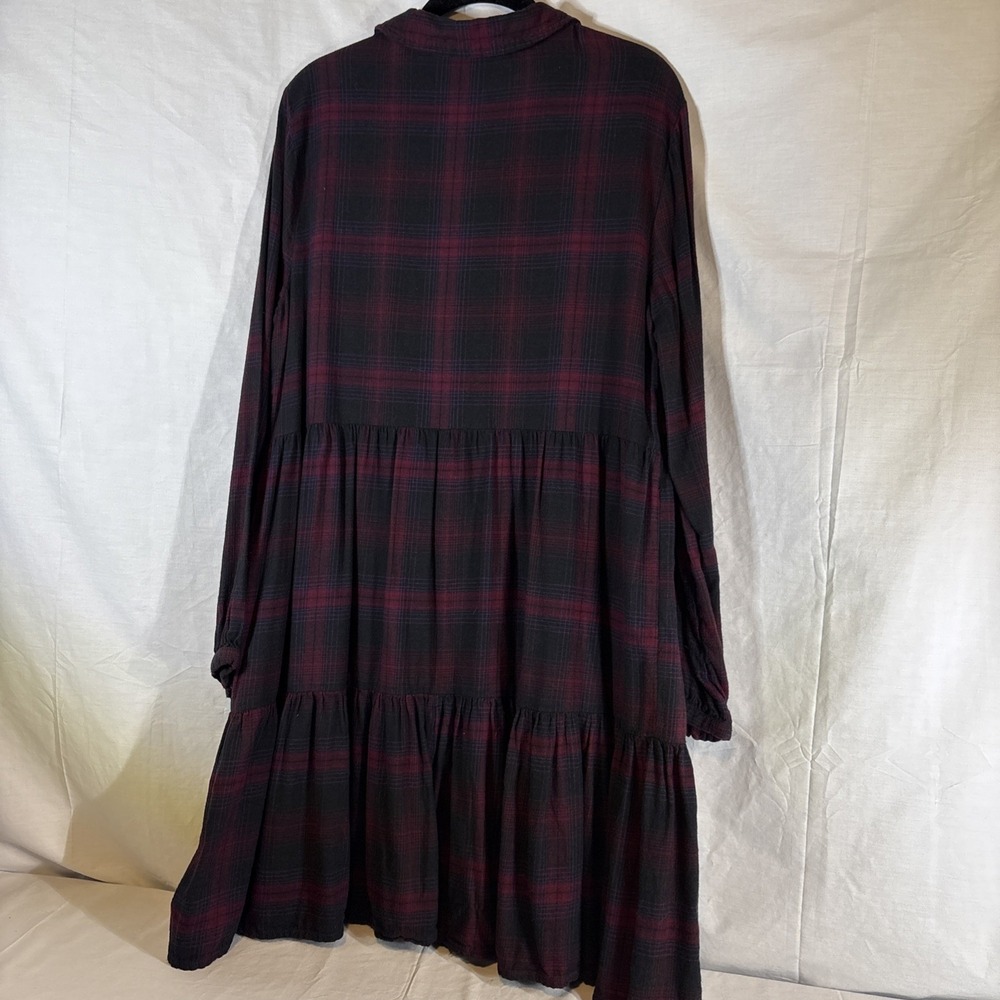 Beach Lunch Lounge Darcie Babydoll Plaid Flannel Dress Red Black Large LCD5083 - Picture 3 of 16